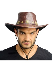 CHAPEAU DE COWBOY EFFET CROCO BRUN TU