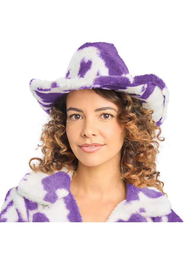 LILAC AND WHITE COW PRINT COWBOY HAT ONE SIZE