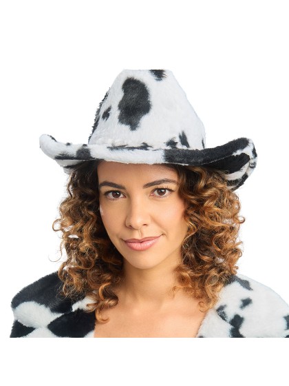 BLACK AND WHITE COW PRINT COWBOY HAT ONE SIZE