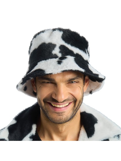 SCHLAPPHUT MIT SCHWARZ-WEIßEM KUHFLECKMUSTER DU