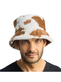 BROWN AND WHITE COW PRINT BUCKET HAT ONE SIZE