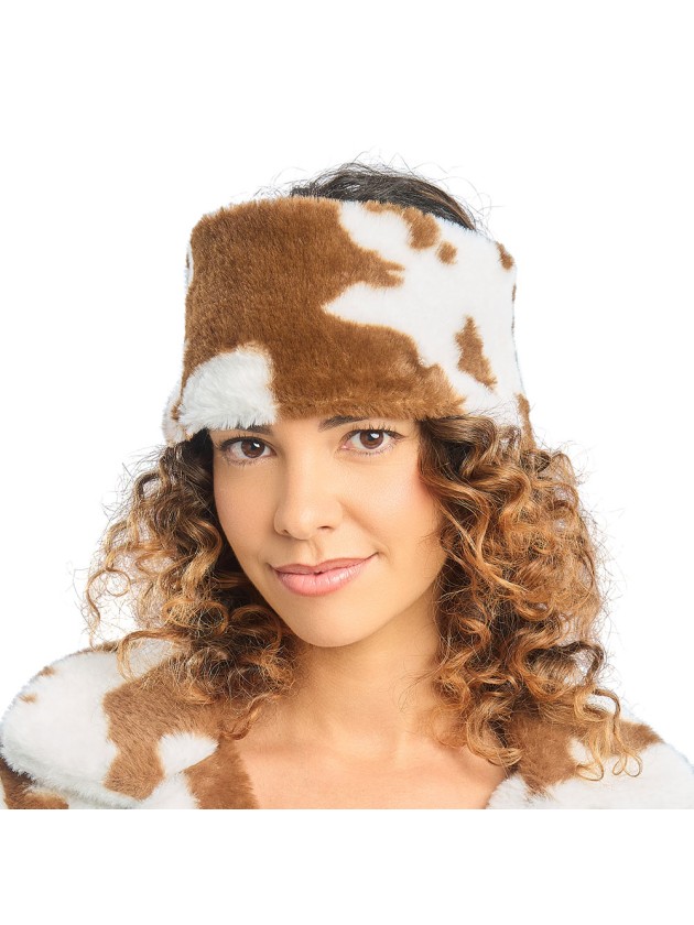 BROWN AND WHITE COW PRINT HEADBAND ONE SIZE