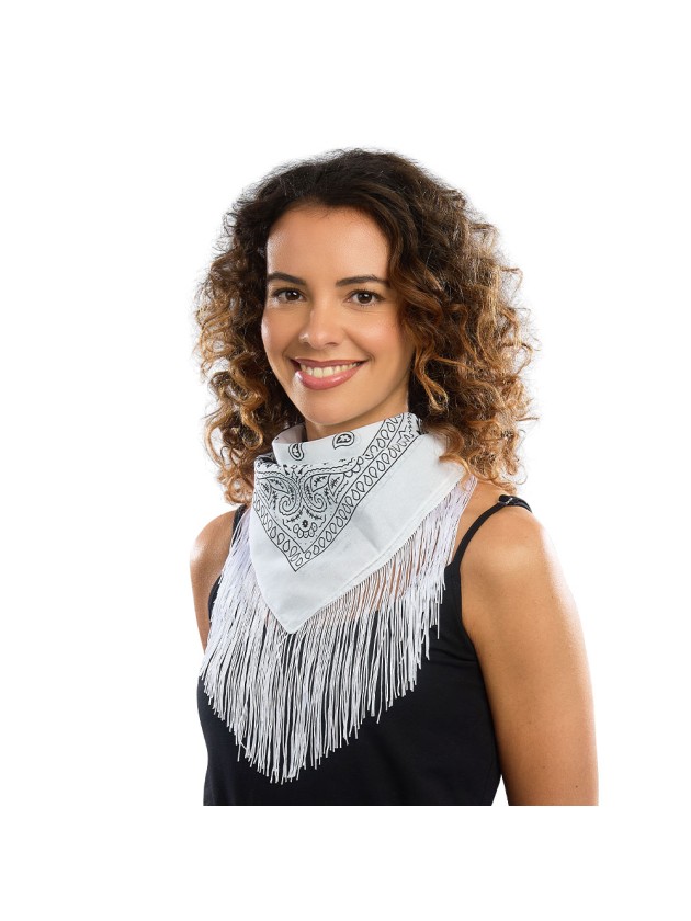 BANDANA A FRANGES BLANC 54CM X 54CM