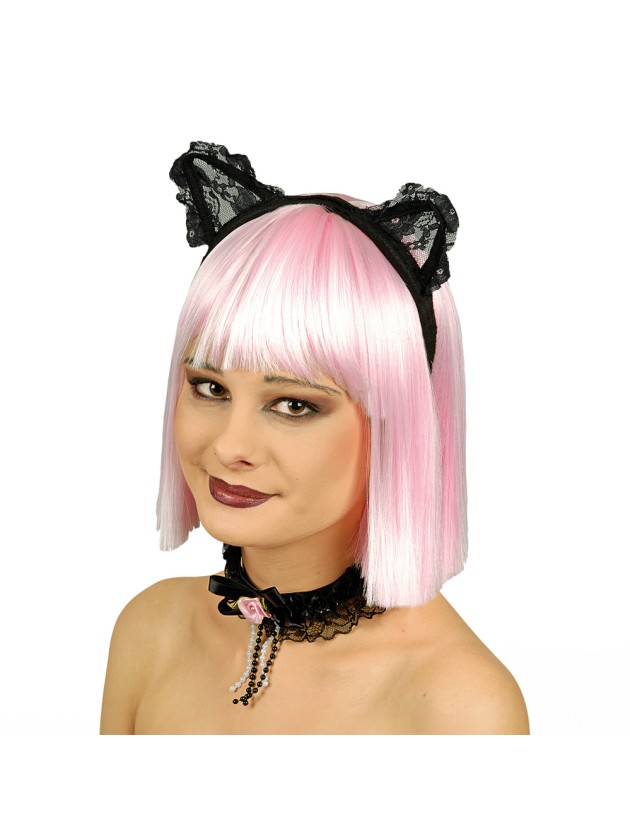 SET CHAT NOIR 2 PIECES: COLLIER SERRE-TETE AVEC OREILLES 