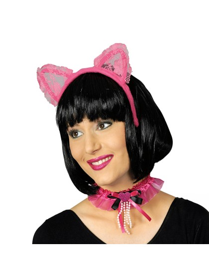 SET KITTEN PINK 2 PIECES: NECKLACE AND ALICE BAND 