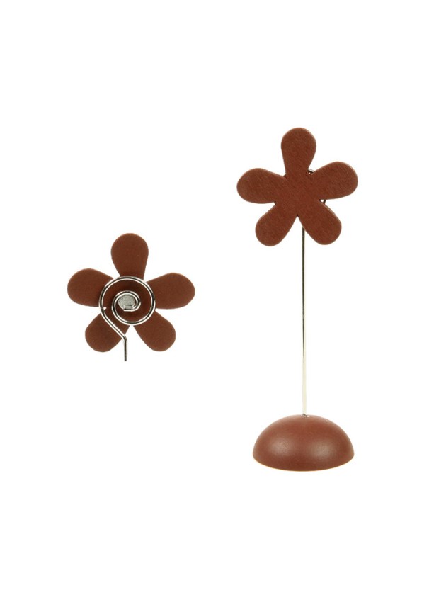 BOITE 8 PORTE CARTES FLEURS SUR TIGE AV AIMANT  CHOCOLAT 11CM