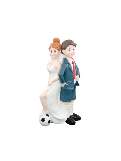 POLYRESIN MARRIED COUPLE FOOTBALL BACK TO BACK  9CM X 6CM X 16CM