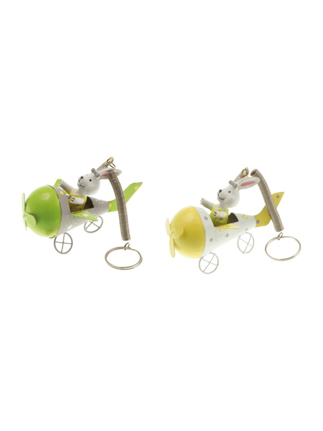 LAPIN DANS AVION METAL RESSORT A SUSP 2 MOD ASS VERT JAUNE 8.5CM X5.5CM X 6CM