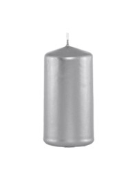 METALLIC SILVER PILLAR CANDLE 4CM X 6CM