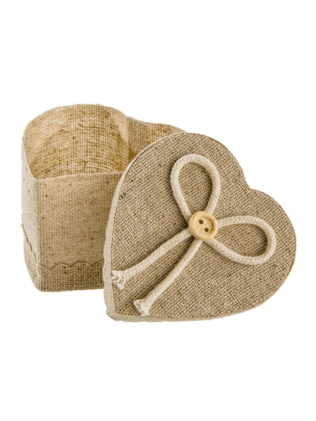 SET OF 4 LINEN HEART-SHAPED BOXES 6CM X 6CM X 4.5CM