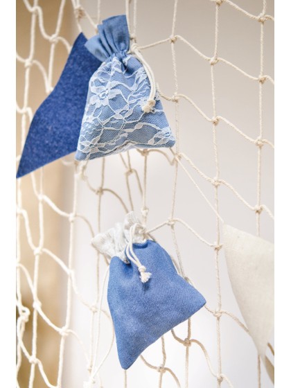 SET 4 BAGS LIGHT COLOR DENIM AND LACE 8CM X 10CM