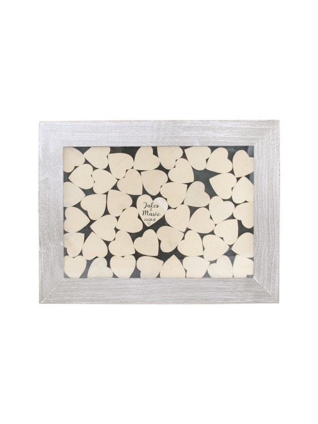 RAHMEN MIT 53 HERZEN HOLZ 30CM X 40CM