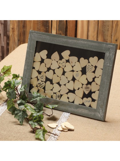 RAHMEN MIT 53 HERZEN HOLZ 30CM X 40CM