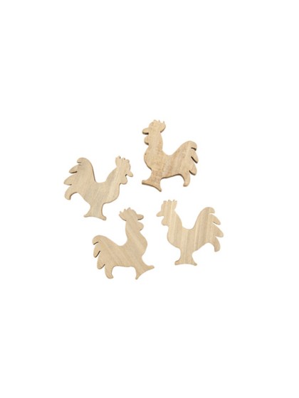 SET 8 WOODEN ROOSTERS 4CM X 4CM X 0.7CM