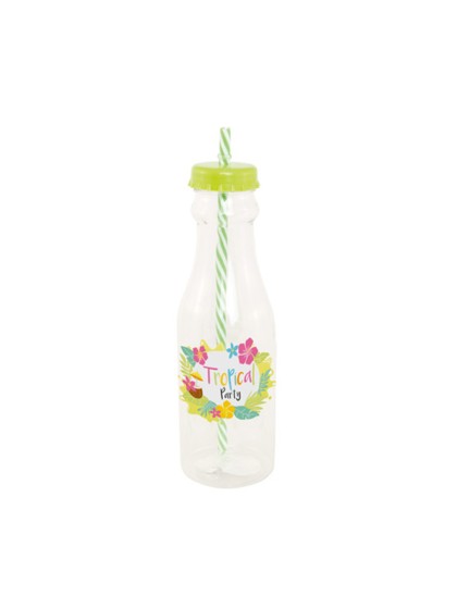 FLASCHE MIT/ STROH GRÜN 650ML 23.2CM X 7.3CM