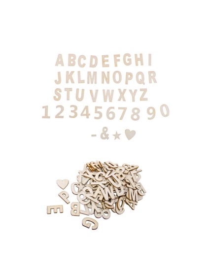 BAG OF 120PCS WOODEN ADHESIVE LETTERS AND NUMBERS 3CM X 2CM