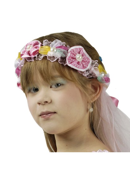 FLOWER WREATH WITH VEIL PINK 