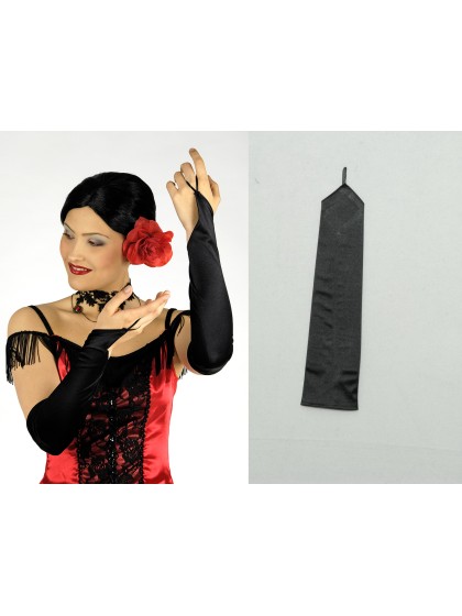 GANTS SATIN SANS DOIGTS NOIR 42CM