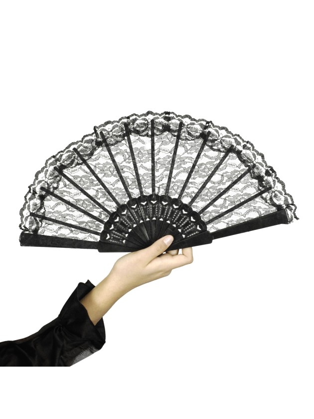 EVENTAIL DENTELLE NOIR 44CM X 23.5CM