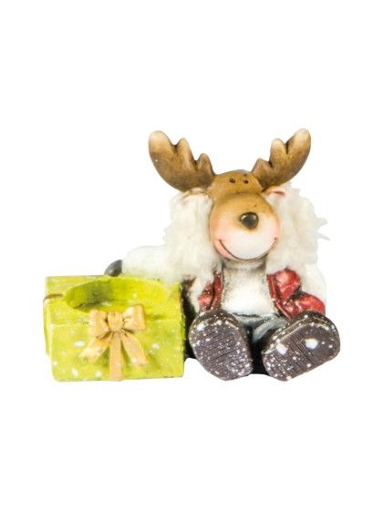 GREEN POLYRESIN REINDEER CANDLE HOLDER 8,5CM 