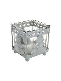 WINDLICHT QUADRATISCH METALL MIT GLAS GRAU DUNKEL 6.5CM