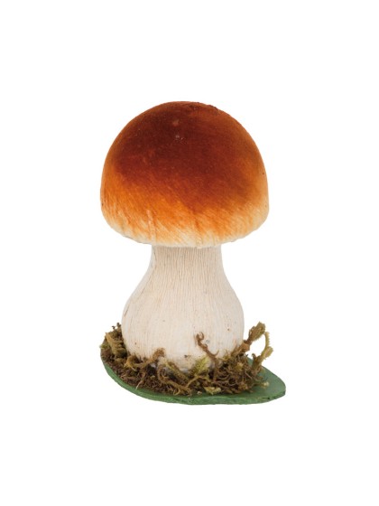 BROWN WHITE MUSHROOM ON BASE WITH MOSS 10CM X 8CM X 13CM