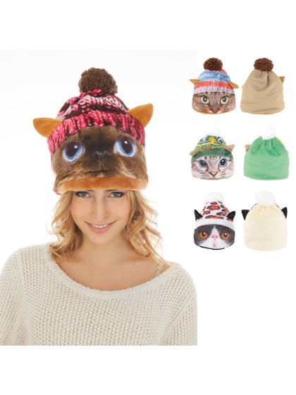 BONNET CHAT TRICOT 4 ASS GRIS/ROSE/VERT/BLANC TU