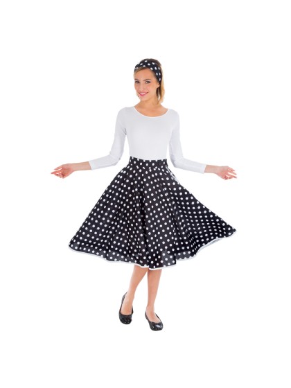 JUPE NOIRE POIS BLANCS ET BANDEAU 2 PIECES TU