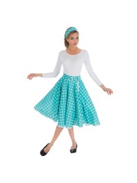 JUPE TURQUOISE POIS BLANCS ET BANDEAU 2 PIECES TU