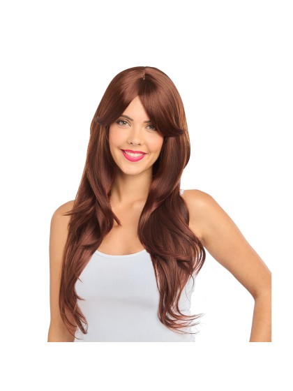 PERRUQUE SIENNA CHEVEUX LONGS ACAJOU AVEC FRANGE RIDEAU 68CM