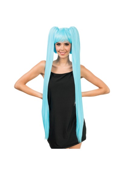 HANA - LONG PIGTAILS BLUE COSPLAY WIG WITH FRINGE 27CM - 99CM PIGTAILS
