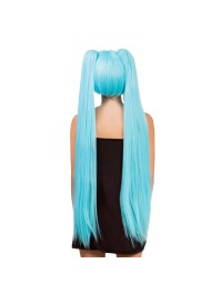 PERÜCKE HANA COSPLAY LANGE ZÖPFE BLAU MIT FRANSEN 27CM - COUETTES 99CM
