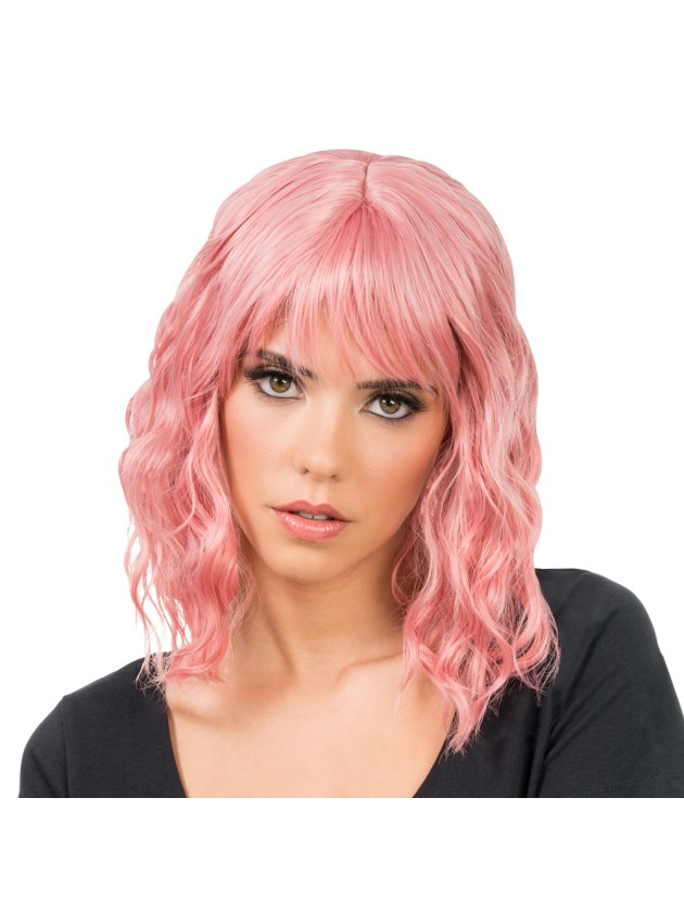 TESSA - WAVY LIGHT PINK SHORT HAIR WIG WITH FRINGE 35CM