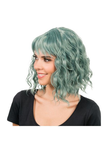 PERRUQUE TESSA CHEVEUX COURTS ONDULES AVEC FRANGE VERT 35CM