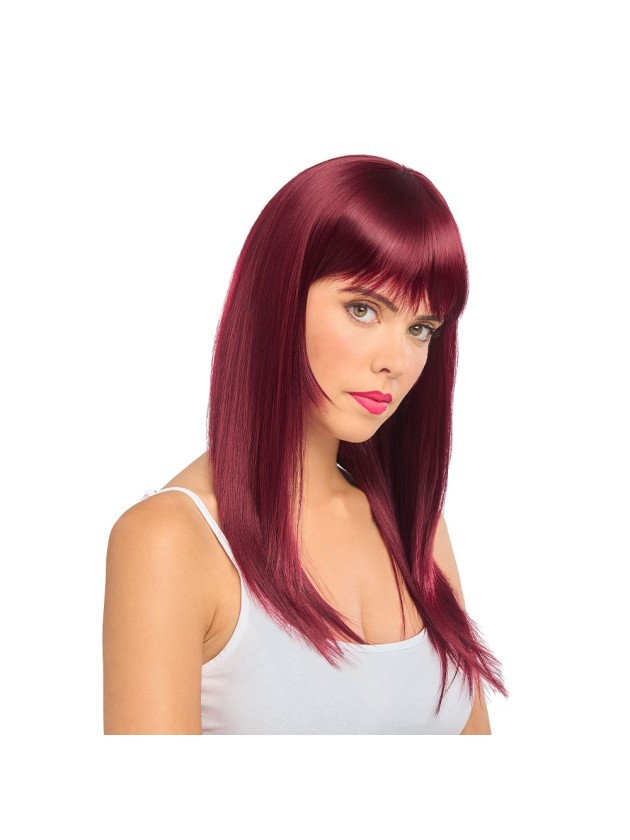 RIHANNA LONG BURGUNDY RED STRAIGHT HAIR WIG WITH FRINGE 58CM