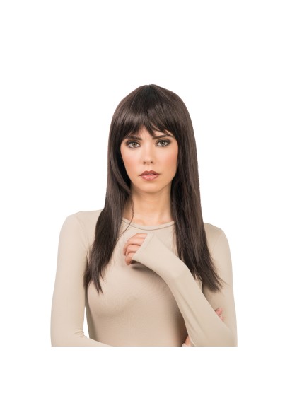 PERRUQUE RIHANNA CHEVEUX LONGS BRUN AVEC FRANGE 58CM