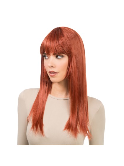 PERRUQUE RIHANNA CHEVEUX LONGS ROUX FONCE AUBURN AVEC FRANGE 58CM