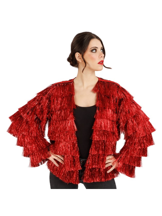JACKE GLITZERND FRANSENS ROT M