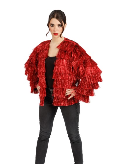 JACKE GLITZERND FRANSENS ROT M