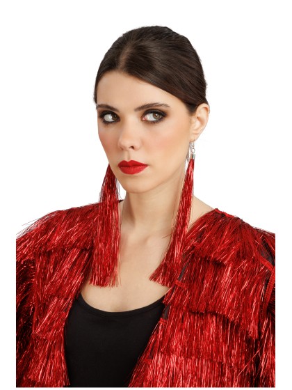 VESTE SCINTILLANTE A FRANGES ROUGE M
