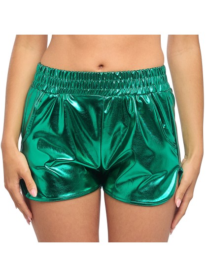 GREEN METALLIC SHORTS L