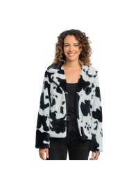 BLACK AND WHITE COW PRINT WOMAN FUR JACKET M