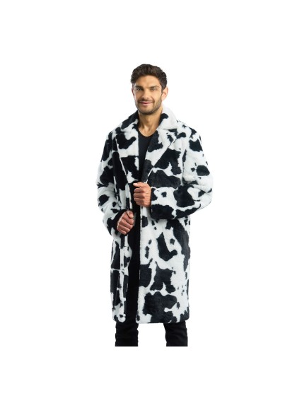 BLACK AND WHITE COW PRINT MAN FUR COAT XL