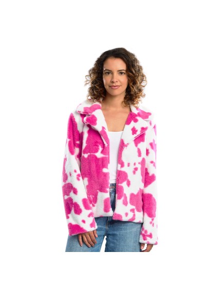 VESTE FOURRURE IMPRIME VACHE ROSE ET BLANC FEMME S