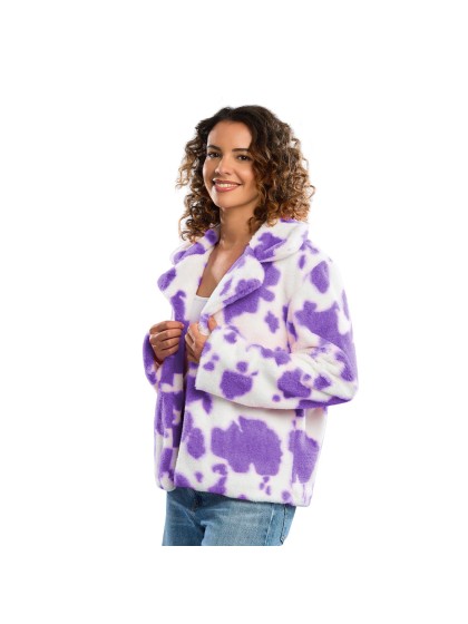 LILAC AND WHITE COW PRINT WOMAN FUR JACKET M