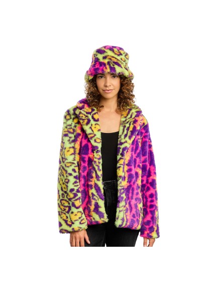 NEON PRINT WOMAN FUR JACKET S