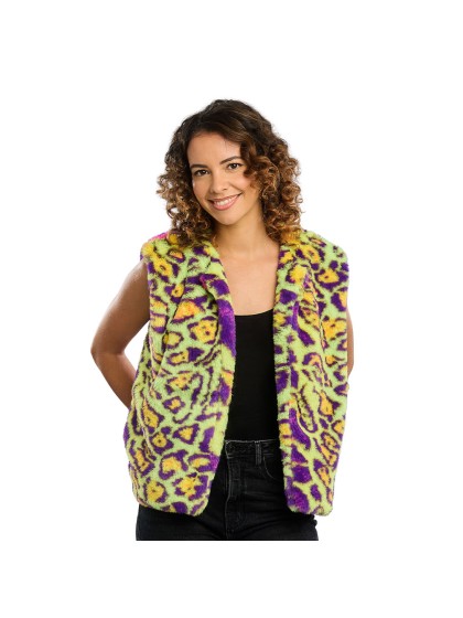 VESTE SANS MANCHE FOURRURE IMPRIME NEON FEMME L