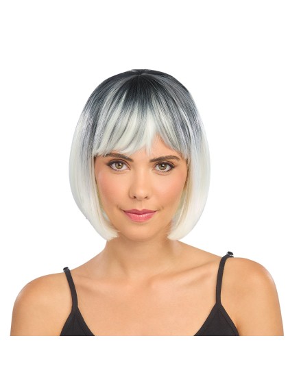 LOVA - PLATINUM BLOND WITH BLACK OMBRE SHORT HAIR WIG 30CM