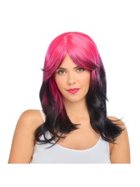 PERRUQUE BILLIE NOIR ET ROSE 50CM