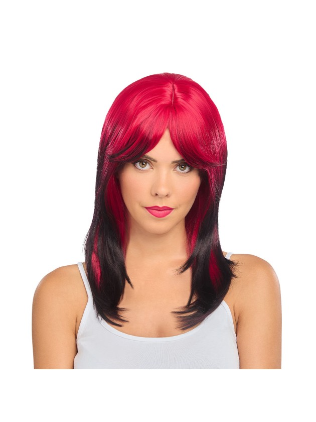 PERRUQUE BILLIE NOIR ET ROUGE 50CM